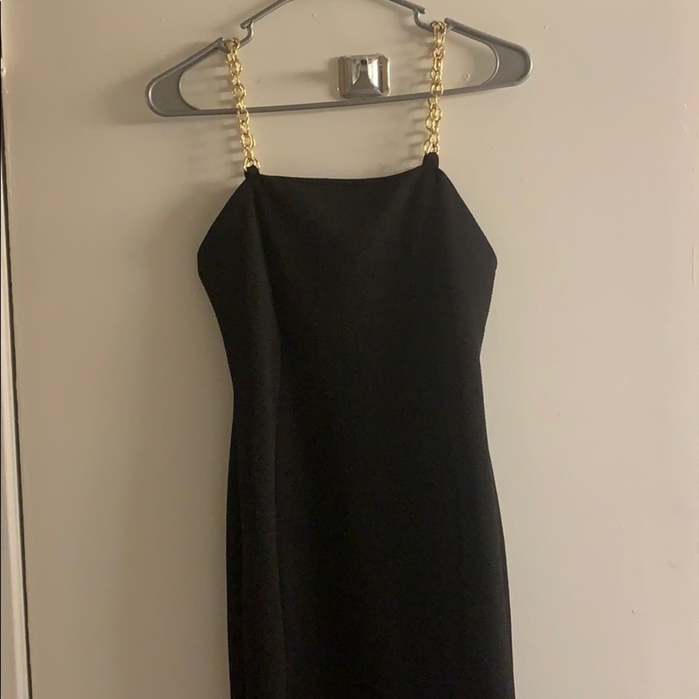 Black gold chain straps dress